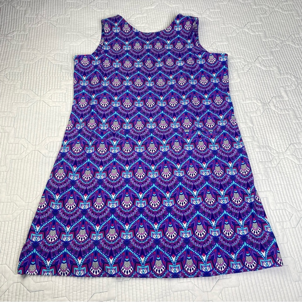 Gingy Made In USA Geometric Print Sleeveless Nylon Shift Dress Size XL Blue Pink